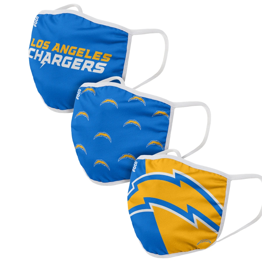  Los Angeles Chargers Adult Face Covering 3-PackDust mask with filter->cleveland browns->NFL Jersey